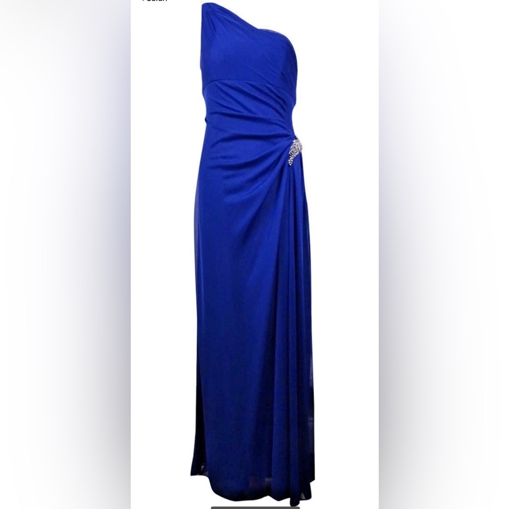 Alex Evenings dress one shoulder Maxi royal blue ruched new 6 med